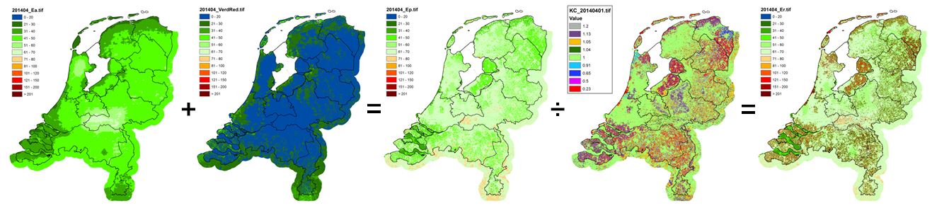 Voorbeeld van het afleiden van potentiële en referentiegewas-verdamping Afleiden Verdamping Nederland april-september 2014